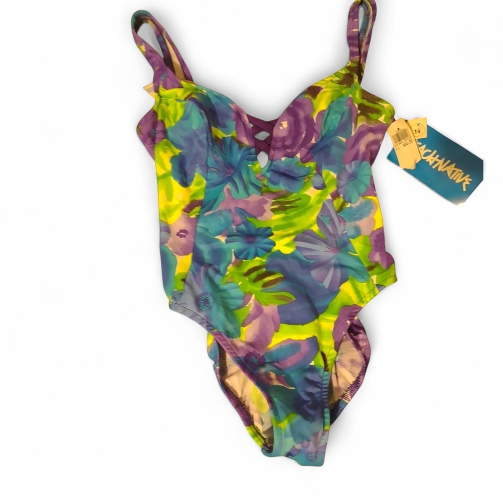 Vintage 80s/90s Native Beach‎ Floral Swimsuit 8 Retro Beach Vacation Summer